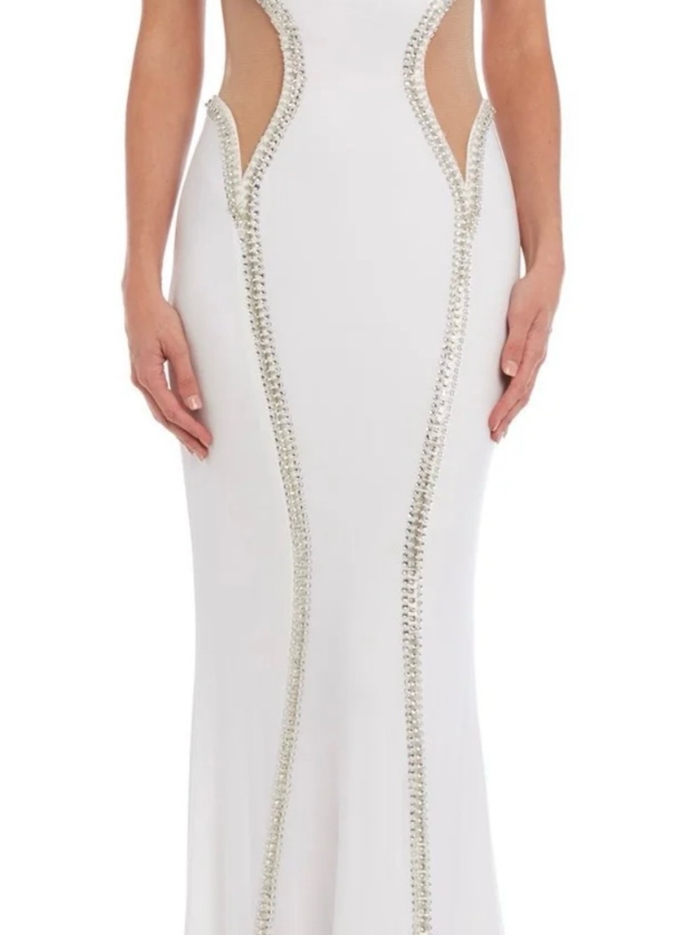 693. Jasz Ivory Embellished Halter Evening Gown